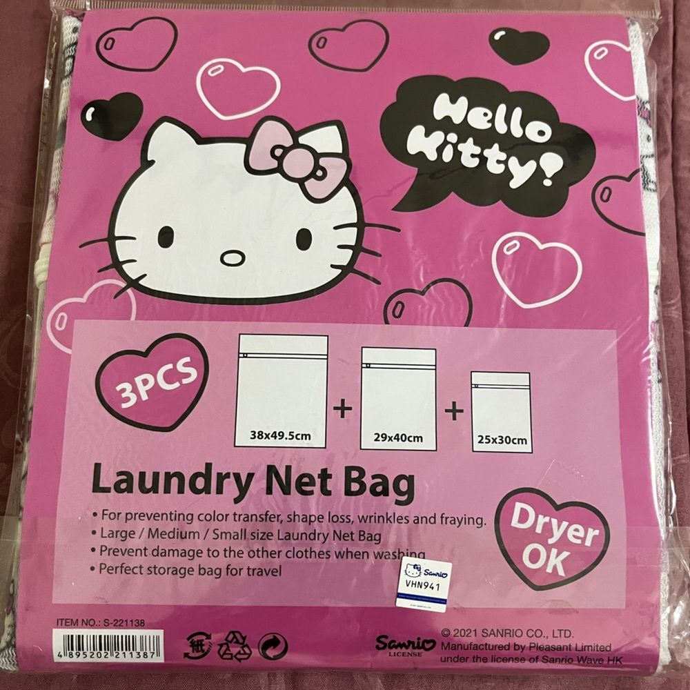 Sanrio Hello Kitty Allover Print Laundry Net Pink 3pcs Storage Travel Bag S/M/L